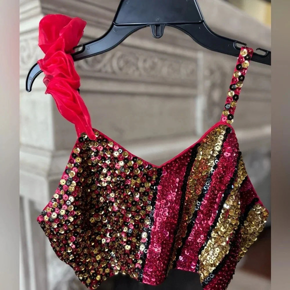 Black Red Gold Sequined Halloween Cheerleader Costume Size Medium Adult - Picture 4 of 12